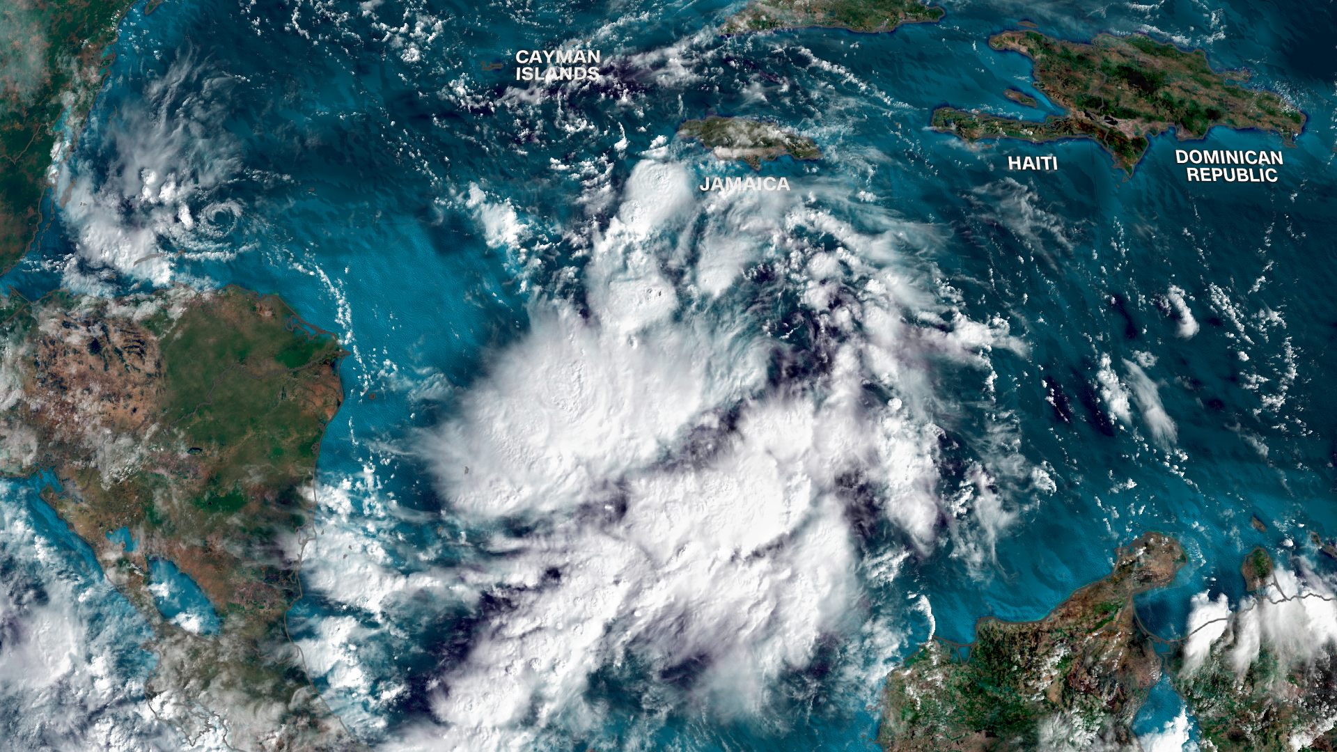 An area of stormy weather eventually expected to become Tropical Storm Sara churns in the Caribbean Wednesday morning.